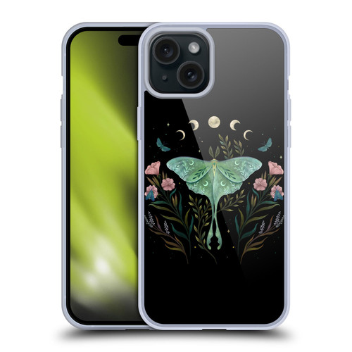 Episodic Drawing Illustration Animals Moth and Flowers Soft Gel Case for Apple iPhone 15 Plus