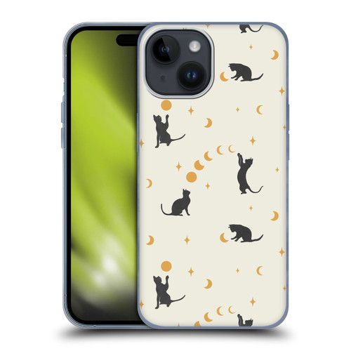 Episodic Drawing Pattern Cat And Moon Soft Gel Case for Apple iPhone 15