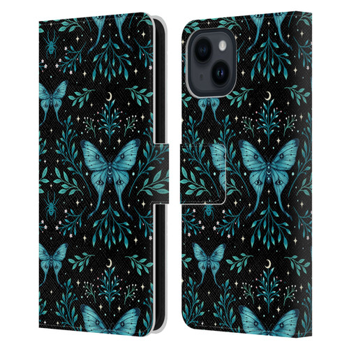 Episodic Drawing Art Butterfly Pattern Leather Book Wallet Case Cover For Apple iPhone 15