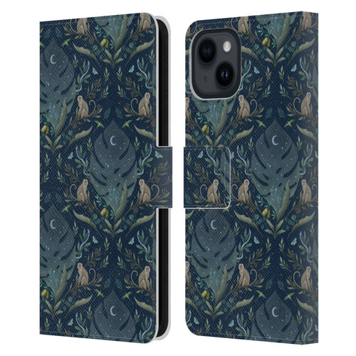 Episodic Drawing Art Monkey Tropical Light Pattern Leather Book Wallet Case Cover For Apple iPhone 15