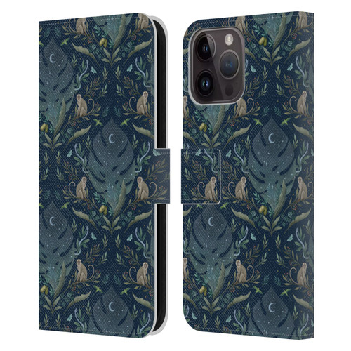 Episodic Drawing Art Monkey Tropical Light Pattern Leather Book Wallet Case Cover For Apple iPhone 15 Pro Max