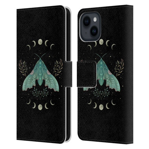 Episodic Drawing Illustration Animals Moon & Moth Leather Book Wallet Case Cover For Apple iPhone 15