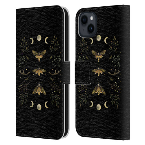 Episodic Drawing Illustration Animals Death Head Moth Night Leather Book Wallet Case Cover For Apple iPhone 15 Plus