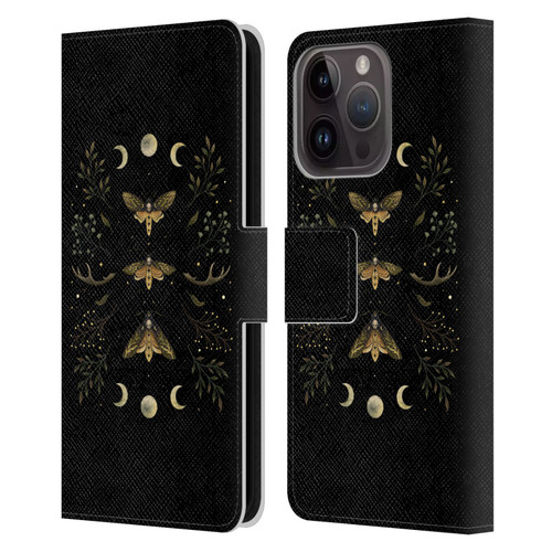 Episodic Drawing Illustration Animals Death Head Moth Night Leather Book Wallet Case Cover For Apple iPhone 15 Pro