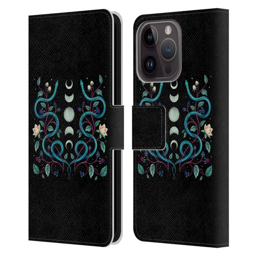 Episodic Drawing Illustration Animals Serpent Moon Leather Book Wallet Case Cover For Apple iPhone 15 Pro