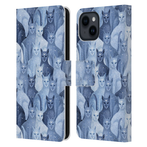 Episodic Drawing Pattern Cats Leather Book Wallet Case Cover For Apple iPhone 15