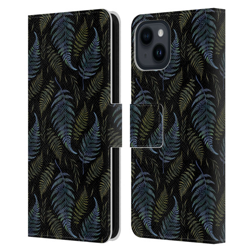 Episodic Drawing Pattern Leaves Leather Book Wallet Case Cover For Apple iPhone 15