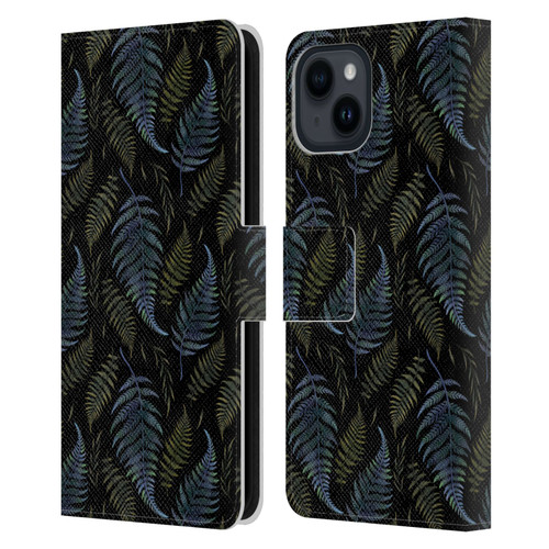 Episodic Drawing Pattern Leaves Leather Book Wallet Case Cover For Apple iPhone 15