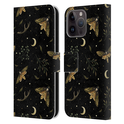 Episodic Drawing Pattern Death Head Moth Leather Book Wallet Case Cover For Apple iPhone 15 Pro Max