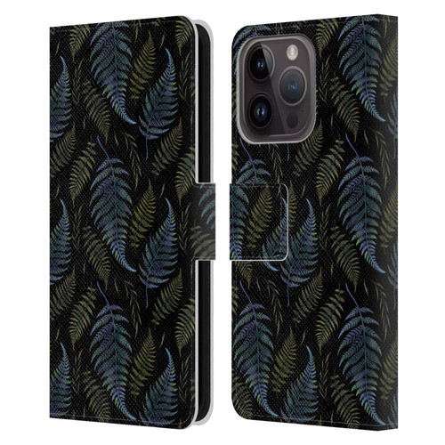 Episodic Drawing Pattern Leaves Leather Book Wallet Case Cover For Apple iPhone 15 Pro