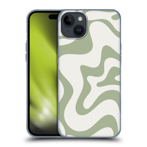 Kierkegaard Design Studio Art Retro Liquid Swirl Sage Green Soft Gel Case for Apple iPhone 15 Plus