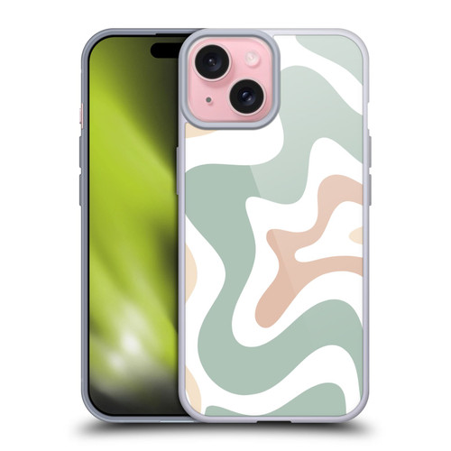 Kierkegaard Design Studio Retro Abstract Patterns Celadon Sage Swirl Soft Gel Case for Apple iPhone 15