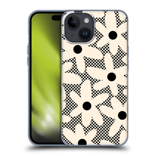 Kierkegaard Design Studio Retro Abstract Patterns Daisy Black Cream Dots Check Soft Gel Case for Apple iPhone 15