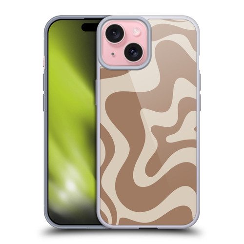 Kierkegaard Design Studio Retro Abstract Patterns Milk Brown Beige Swirl Soft Gel Case for Apple iPhone 15