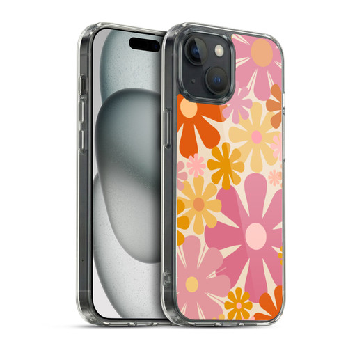 Kierkegaard Design Studio Retro Abstract Patterns Pink Orange Thulian Flowers Soft Gel Case for Apple iPhone 15 & MagSafe