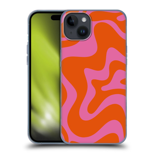 Kierkegaard Design Studio Retro Abstract Patterns Hot Pink Orange Swirl Soft Gel Case for Apple iPhone 15 Plus
