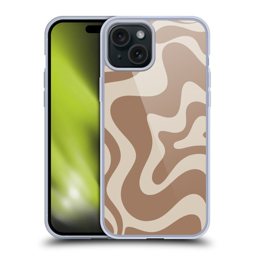 Kierkegaard Design Studio Retro Abstract Patterns Milk Brown Beige Swirl Soft Gel Case for Apple iPhone 15 Plus