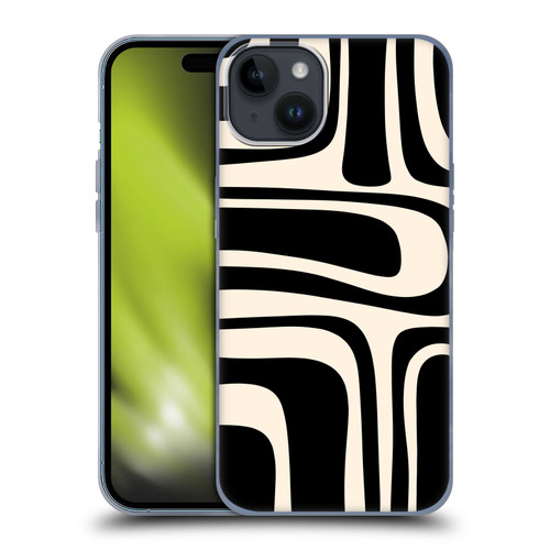 Kierkegaard Design Studio Retro Abstract Patterns Palm Springs Black Cream Soft Gel Case for Apple iPhone 15 Plus