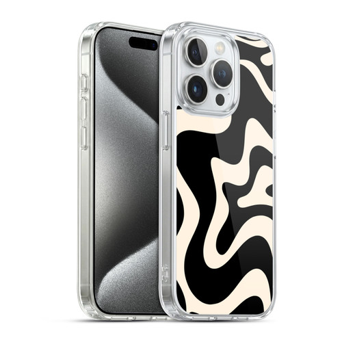 Kierkegaard Design Studio Retro Abstract Patterns Black Almond Cream Swirl Soft Gel Case for Apple iPhone 15 Pro & MagSafe