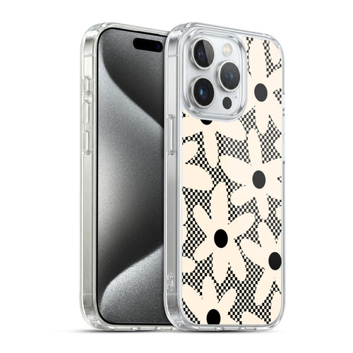 Kierkegaard Design Studio Retro Abstract Patterns Daisy Black Cream Dots Check Soft Gel Case for Apple iPhone 15 Pro & MagSafe