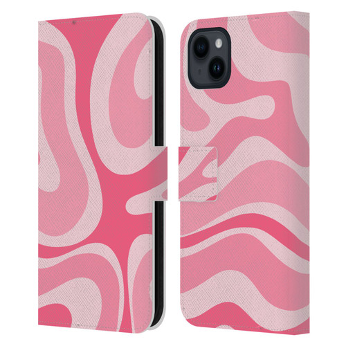 Kierkegaard Design Studio Art Modern Liquid Swirl Candy Pink Leather Book Wallet Case Cover For Apple iPhone 15 Plus