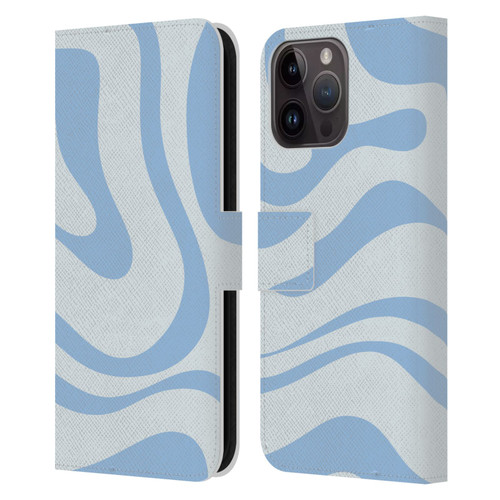 Kierkegaard Design Studio Art Blue Abstract Swirl Pattern Leather Book Wallet Case Cover For Apple iPhone 15 Pro Max