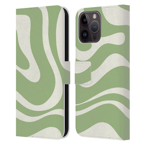 Kierkegaard Design Studio Art Modern Liquid Swirl in Sage Leather Book Wallet Case Cover For Apple iPhone 15 Pro Max
