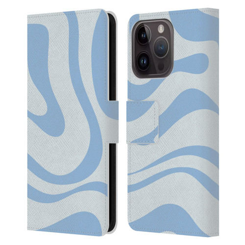 Kierkegaard Design Studio Art Blue Abstract Swirl Pattern Leather Book Wallet Case Cover For Apple iPhone 15 Pro