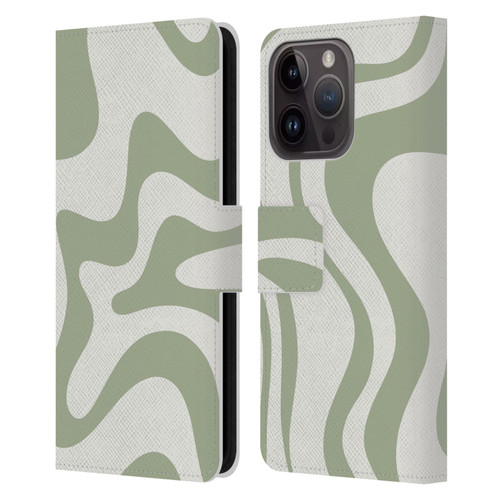 Kierkegaard Design Studio Art Retro Liquid Swirl Sage Green Leather Book Wallet Case Cover For Apple iPhone 15 Pro