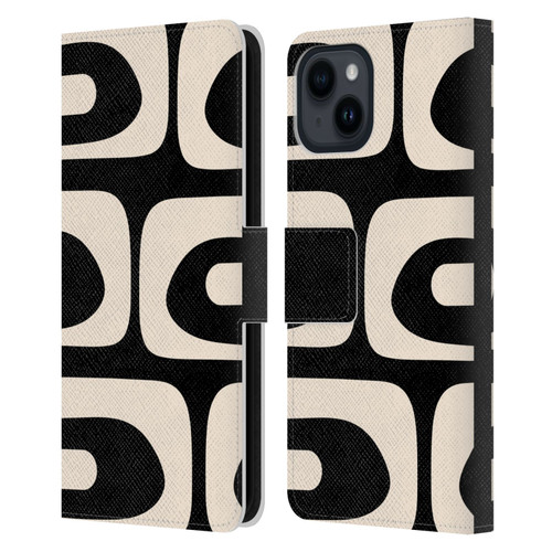 Kierkegaard Design Studio Retro Abstract Patterns Modern Piquet Black Cream Leather Book Wallet Case Cover For Apple iPhone 15