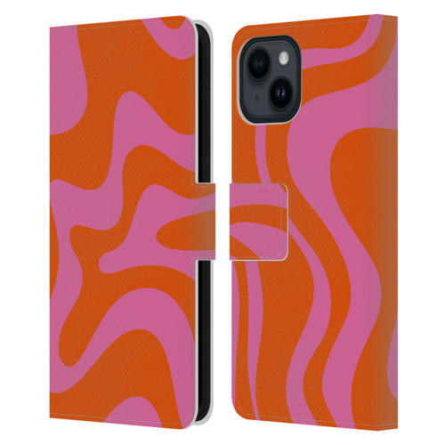 Kierkegaard Design Studio Retro Abstract Patterns Hot Pink Orange Swirl Leather Book Wallet Case Cover For Apple iPhone 15
