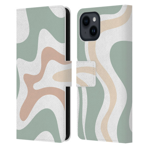 Kierkegaard Design Studio Retro Abstract Patterns Celadon Sage Swirl Leather Book Wallet Case Cover For Apple iPhone 15