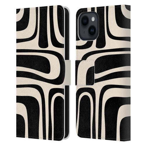 Kierkegaard Design Studio Retro Abstract Patterns Palm Springs Black Cream Leather Book Wallet Case Cover For Apple iPhone 15