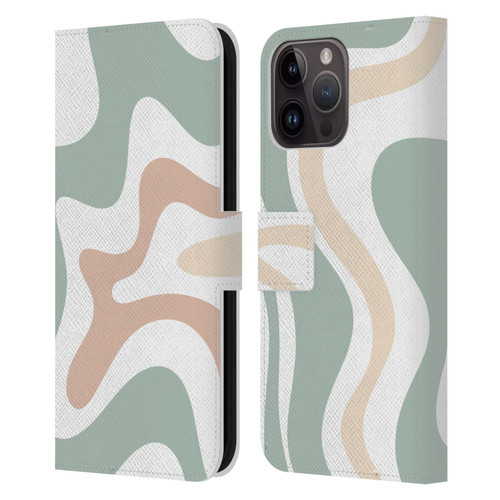 Kierkegaard Design Studio Retro Abstract Patterns Celadon Sage Swirl Leather Book Wallet Case Cover For Apple iPhone 15 Pro Max