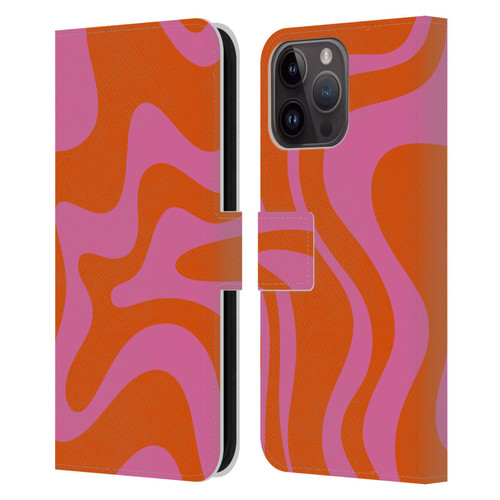Kierkegaard Design Studio Retro Abstract Patterns Hot Pink Orange Swirl Leather Book Wallet Case Cover For Apple iPhone 15 Pro Max