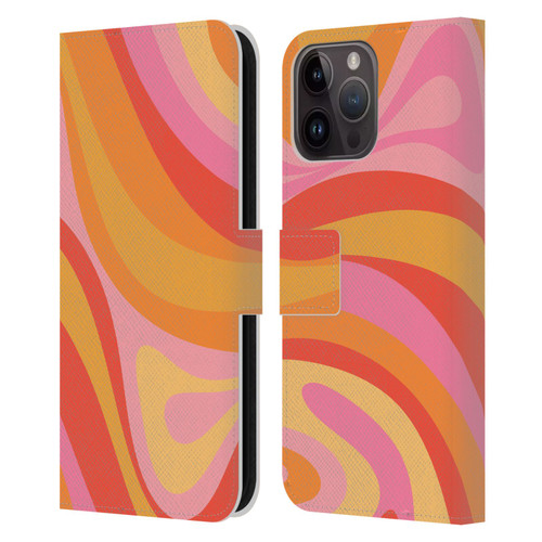 Kierkegaard Design Studio Retro Abstract Patterns Pink Orange Yellow Swirl Leather Book Wallet Case Cover For Apple iPhone 15 Pro Max