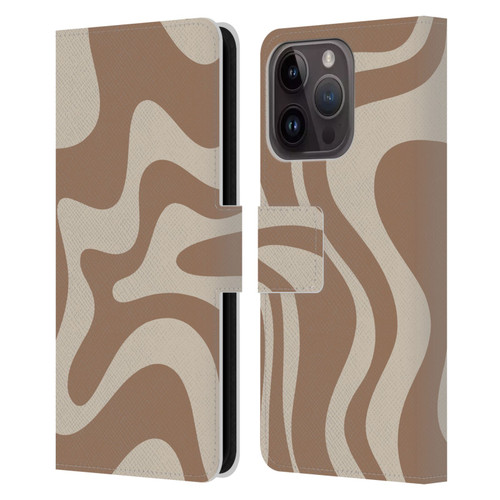 Kierkegaard Design Studio Retro Abstract Patterns Milk Brown Beige Swirl Leather Book Wallet Case Cover For Apple iPhone 15 Pro
