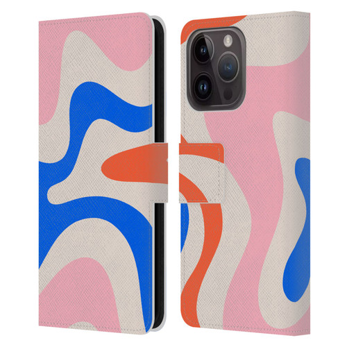 Kierkegaard Design Studio Retro Abstract Patterns Pink Blue Orange Swirl Leather Book Wallet Case Cover For Apple iPhone 15 Pro