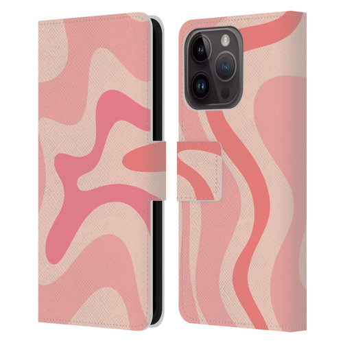 Kierkegaard Design Studio Retro Abstract Patterns Soft Pink Liquid Swirl Leather Book Wallet Case Cover For Apple iPhone 15 Pro