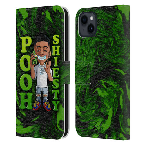 Pooh Shiesty Graphics Green Leather Book Wallet Case Cover For Apple iPhone 15 Plus