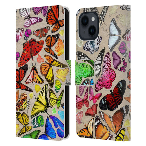 Anthony Christou Art Rainbow Butterflies Leather Book Wallet Case Cover For Apple iPhone 15