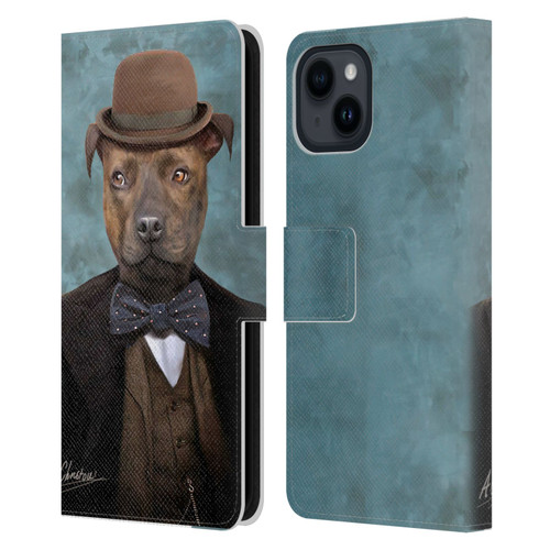 Anthony Christou Art Sir Edmund Bulldog Leather Book Wallet Case Cover For Apple iPhone 15