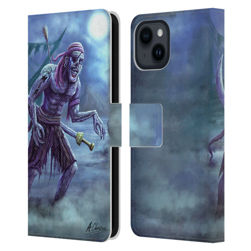 Anthony Christou Art Zombie Pirate Leather Book Wallet Case Cover For Apple iPhone 15