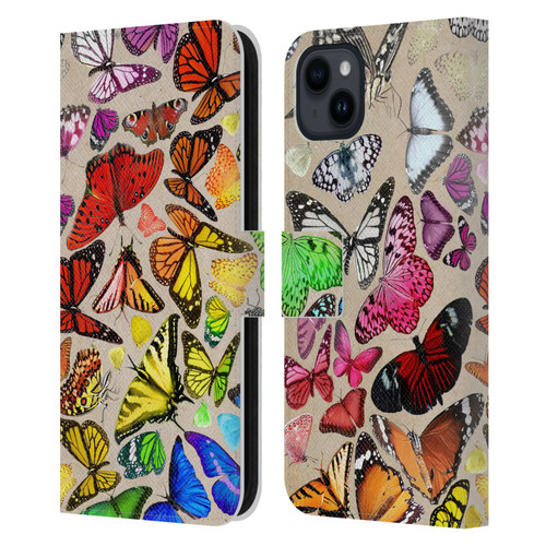 Anthony Christou Art Rainbow Butterflies Leather Book Wallet Case Cover For Apple iPhone 15 Plus