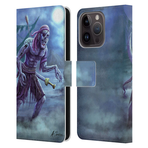 Anthony Christou Art Zombie Pirate Leather Book Wallet Case Cover For Apple iPhone 15 Pro