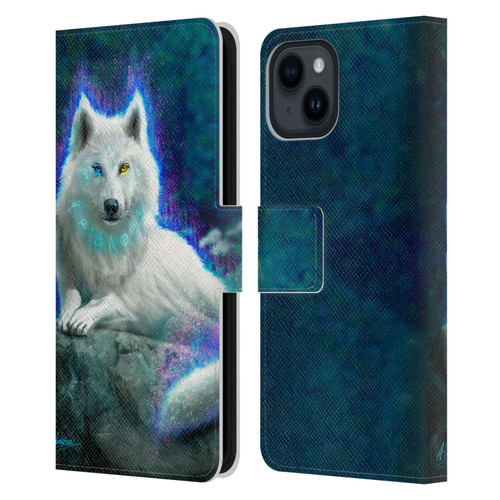 Anthony Christou Fantasy Art White Wolf Leather Book Wallet Case Cover For Apple iPhone 15