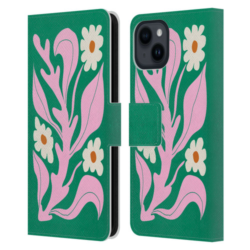 Ayeyokp Plants And Flowers Green Les Fleurs Color Leather Book Wallet Case Cover For Apple iPhone 15