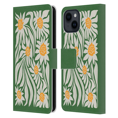 Ayeyokp Plants And Flowers Sunflowers Green Leather Book Wallet Case Cover For Apple iPhone 15