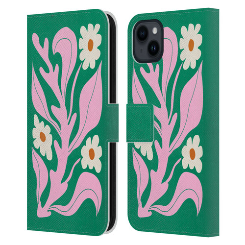 Ayeyokp Plants And Flowers Green Les Fleurs Color Leather Book Wallet Case Cover For Apple iPhone 15 Plus