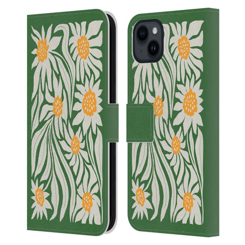 Ayeyokp Plants And Flowers Sunflowers Green Leather Book Wallet Case Cover For Apple iPhone 15 Plus